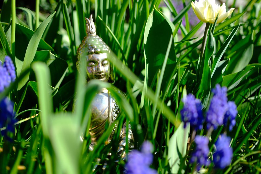 Buddha in Blumenbeet